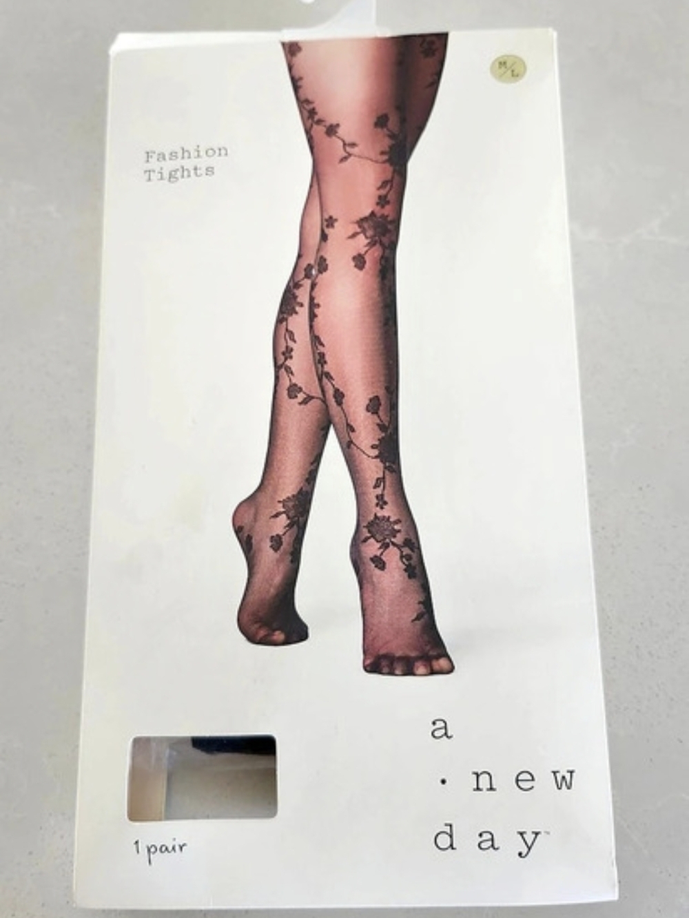 a.new.day Women's Floral Back Tights Floral Lace Tights in Black & Pink M/L NWT